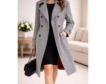 Vintage Rainfair Winners Circle Gingham Trench Coat Black White Red Lining M L