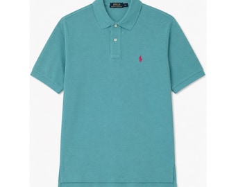 Polo Ralph Lauren XL Teal Blue Short Sleeve Pique Cotton Polo Shirt Pink Pony