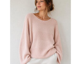Renee Tener for Jeanne Pierre Pink Wool Blend Batwing Knit Sweater Medium