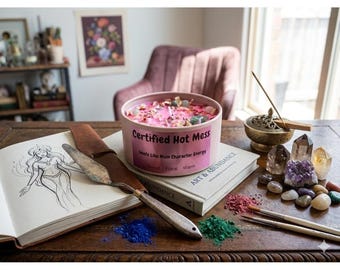 Certified Hot Mess Soy Candle –Sweet Floral Scent, Main Character Energy Crystal