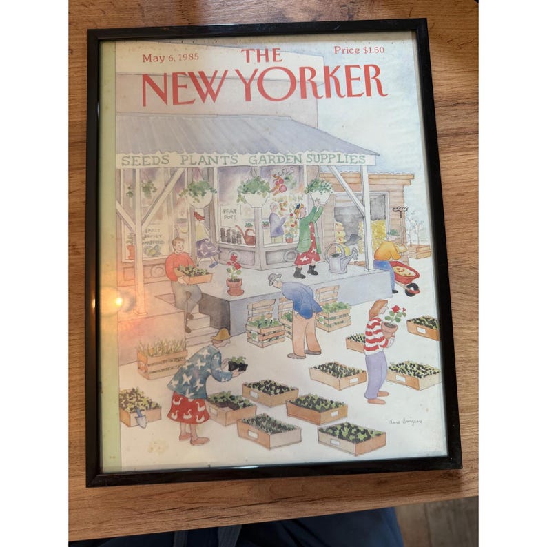 Vintage May 6 1985 The New Yorker Framed Cover Anne Burgess Garden Shop Art image 2