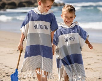 Personalized Kids Hooded Beach Poncho | Custom Name Swim Cover Up | Hooded Towel Poncho | Beach, Pool & Lake Cover-Up with Secure Side Snaps