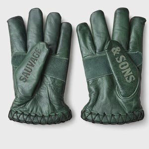 Green Leather Motorcycle Gloves | Scrambler Adventure Riding Gloves | Handmade Cowhide | Biker Gift Men