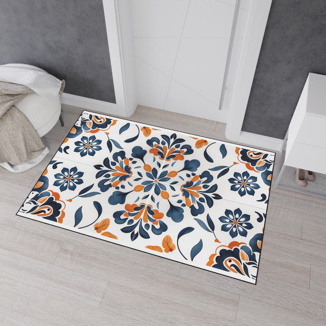 Mediterranean Azulejo Floral Digital Paper Blue Orange Seamless Tile ...