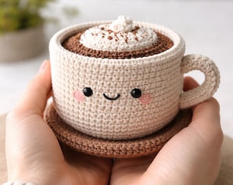 Tazza da caffè all'uncinetto amigurumi, simpatico peluche a forma di caffè, tazza all'uncinetto kawaii, mini peluche fatto a mano, regalo per gli amanti del caffè