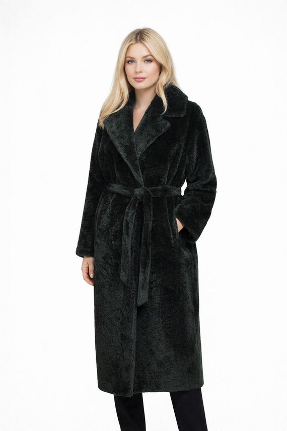 Belted Faux Fur Coat, Women's Long Luxury Overcoat