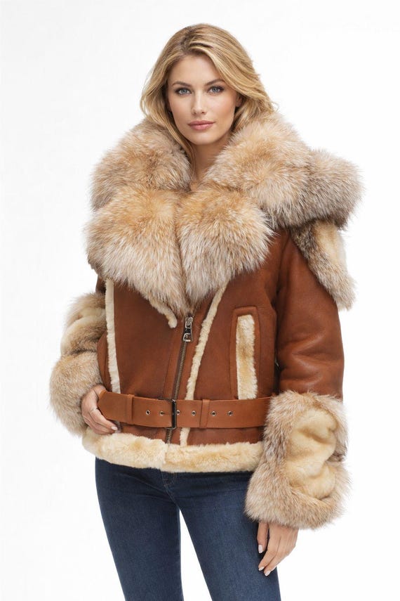 Doğal Kürk Detaylı Hakiki Deri Kadın Mont-Premium Kış Stili