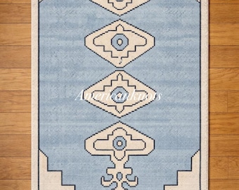 Luxury Hand Knotted Wool Rug Blue Geometric Area Rug Modern Tribal Carpet Custom Size 8x10 10x14 12x15 Scandinavian Style Rug