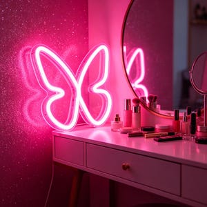 Butterfly RGB Neon Sign Mirror – Acrylic Wall Art Light With Music Sync, USB Powered For Bedroom & Parties