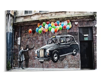 Grafiti de Banksy: El taxi más económico del mundo, pintura sobre lienzo, póster de arte mural, impresión de imagen, decoración de paredes de sala de estar, pósteres para el hogar