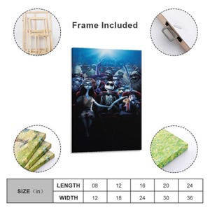 Puede incluir: Impresi&oacute;n en lienzo con personajes de Pesadilla antes de Navidad en un cine. La obra de arte incluye a Jack Skellington, Sally y otros personajes en una escena oscura y cinematogr&aacute;fica. El marco est&aacute; incluido y el tama&ntilde;o es de 20 x 30 cm.