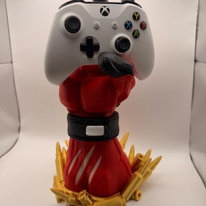 Red & Black Hand Controller Holder – 3D Printed Gaming Stand with Gold Base – Gamer Gift