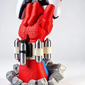 Red Glove Controller Holder – 3D Printed Gaming Stand with Rock Base – Gamer Gift