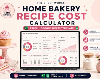 Calculadora de costos de recetas de panadería casera – Hoja de cálculo de costos y precios de alimentos