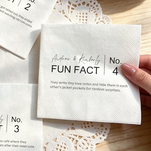 Custom Fun Fact Napkins, Personalized Trivia Napkins for Engagement Party Tableware, Anniversary Celebration Drink Napkins