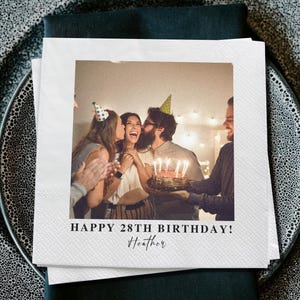Custom Photo Napkins, Personalized Cocktail Napkins for All Ages Birthday Party, 30th Birthday Napkins
