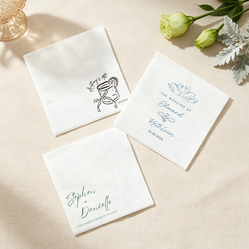 Personalized Monogram Napkins, Custom Wedding or Engagement Napkins, Elegant Rehearsal Dinner & Bridal Shower Party Decor image 2