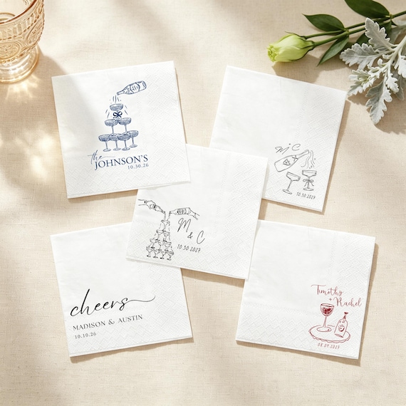 Personalized Monogram Napkins, Custom Wedding or Engagement Napkins, Elegant Rehearsal Dinner & Bridal Shower Party Decor