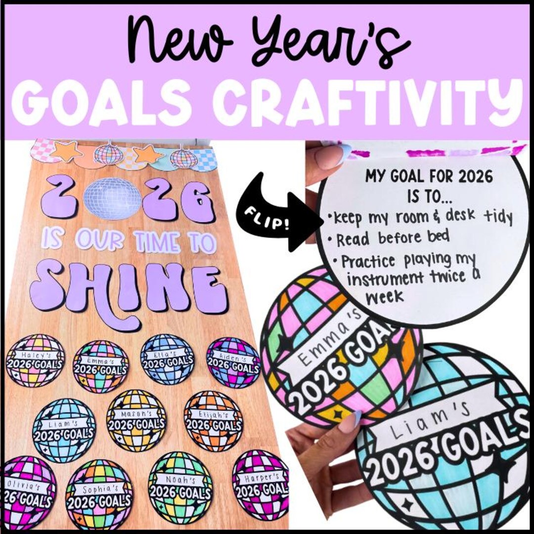 New Year's Activities Disco Ball Craft 2026 January Bulletin Board ...
