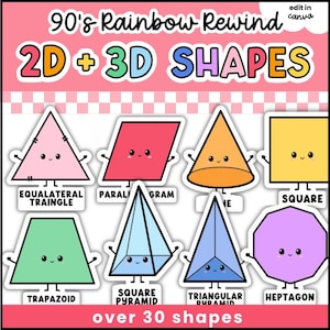 2D- och 3D-formposters – Matteväggdisplay i kawaii-stil – 90-talsregnbågsremix