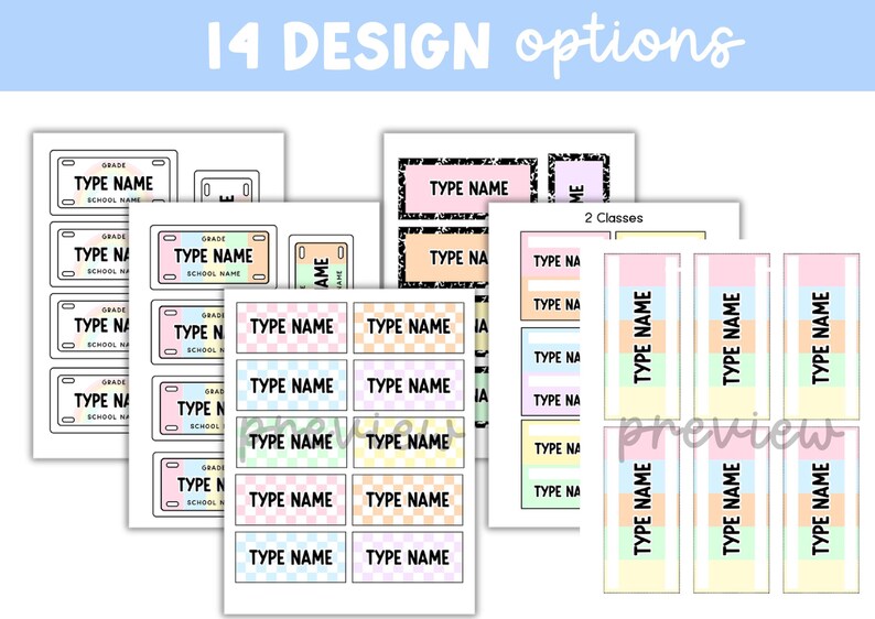 Pastel Vibes Locker or Desk Name Tags - Checkered & Composition Style image 9