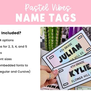 Pastel Vibes Locker or Desk Name Tags - Checkered & Composition Style image 5
