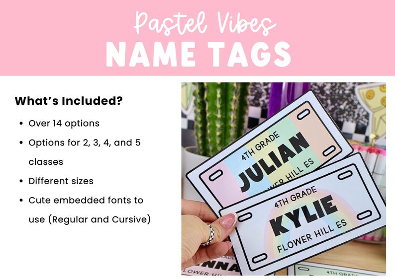 Pastel Vibes Locker or Desk Name Tags - Checkered & Composition Style image 5