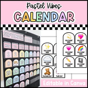 Classroom Calendar | Checkered Classroom Decor | Pocket Chart Pastel Vibes