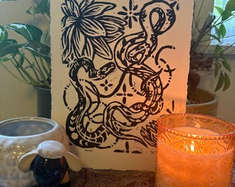 Stampe su linoleum in stile tradizionale americano, 7" x 10"