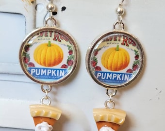 Thanksgiving Pumpkin Pie Earrings Vintage Style Pumpkin Earrings Pumpkin Jewelry Fall Earrings Vintage Pumpkin Label Art Ephemera