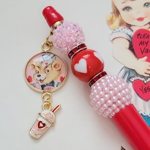 Retro Valentines Day Beaded Pen Retro Valentine Cards Valentine Ephemera Fun Valentine Gift Teachers Valentine Gift ICE CREAM BEAR