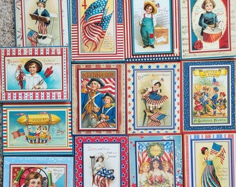 VICTORIAN PATRIOTIC CARDS 13 Vintage Inspired Shabby Chic Americana Blank Note Cards Handmade Retro Children 4th of July Cards Set 2