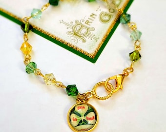 St. Patrick Swarovski Crystal Beaded Bracelet with Charm Swarovski Crystal Shamrock Bracelet Elegant St.Patricks Jewelry Shamrock Jewelry