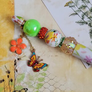 Orange Floral Butterfly Bead Pen  Mothers Day Pen Gift Rhinestone Ornate Floral Beaded Pen
