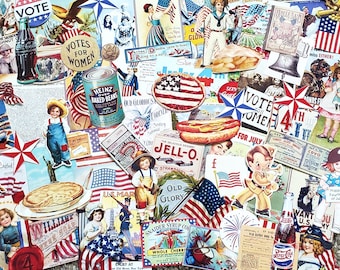 RETRO PATRIOTIC EPHEMERA Diecuts Patriotic Junk Journaling Victorian Americana Ephemera Diecuts Retro Patriotic Scrapbooking Ephemera 60+
