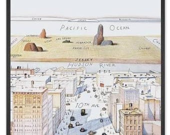 ニューヨーカー誌｜9番街から見た世界｜1976年3月29日｜ソール・スタインバーグ作地図ポスター