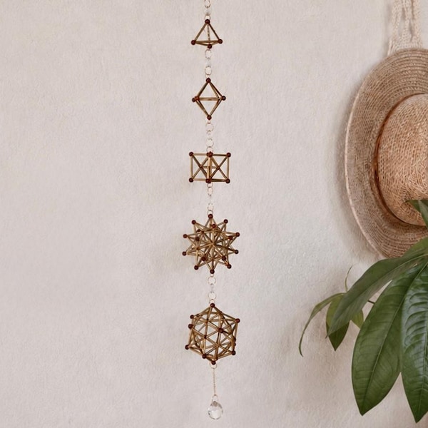 Handmade Platonic Solids Sacred Geometry Art  Wall Hanging – Boho Meditation Decor