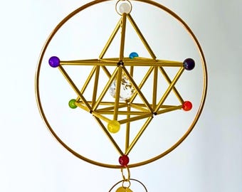Atrapasueños Merkaba hecho a mano, 7 chakras, geometría sagrada, herramienta de alineación energética, decoración para meditación espiritual.