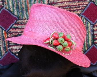 Vintage Upcycled Hat with Vintage Strawberries