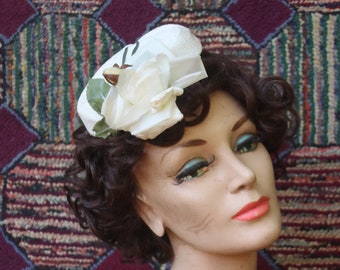 Vintage White Velvet Rose Cocktail Hat