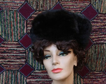 Vintage Black Rabbit Fur Ushanka Hat