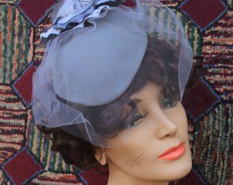 Vintage Handmade Grey Cocktail Hat with Veil