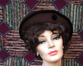 Vintage Brown Wool and Velvet Beret