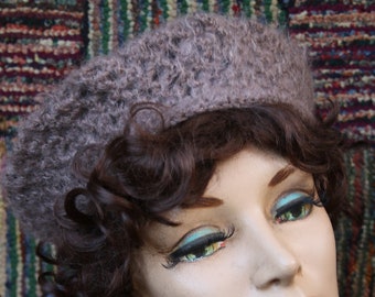 Vintage Doe Brown Hand Crochet Beret Hat