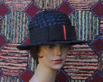 Vintage Black Raffia Straw Hat