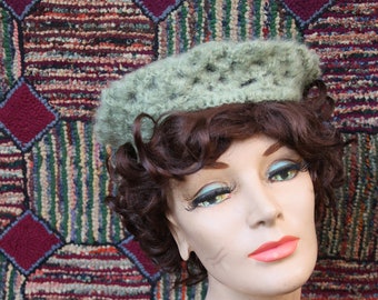 Vintage Sage Green Hand Crochet Beret Hat