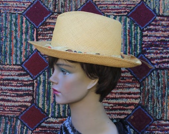 Vintage Straw Raffia and Bead Trim Fedora