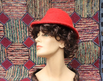 Vintage Red Knit Fedora Hat