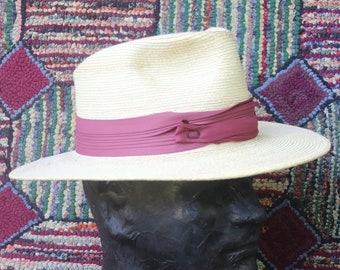 Vintage Straw Men's Fedora with Maroon Trim