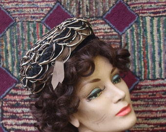 Vintage Black, Brown and Cream Pillbox Hat